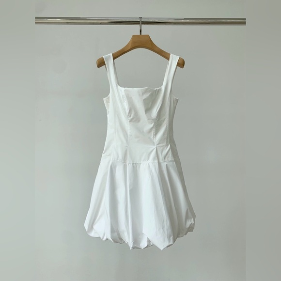 NWOT SIMKHAI Juni Bubble-Hem Cotton-Blend Corset Mini Dress white - Picture 8 of 14